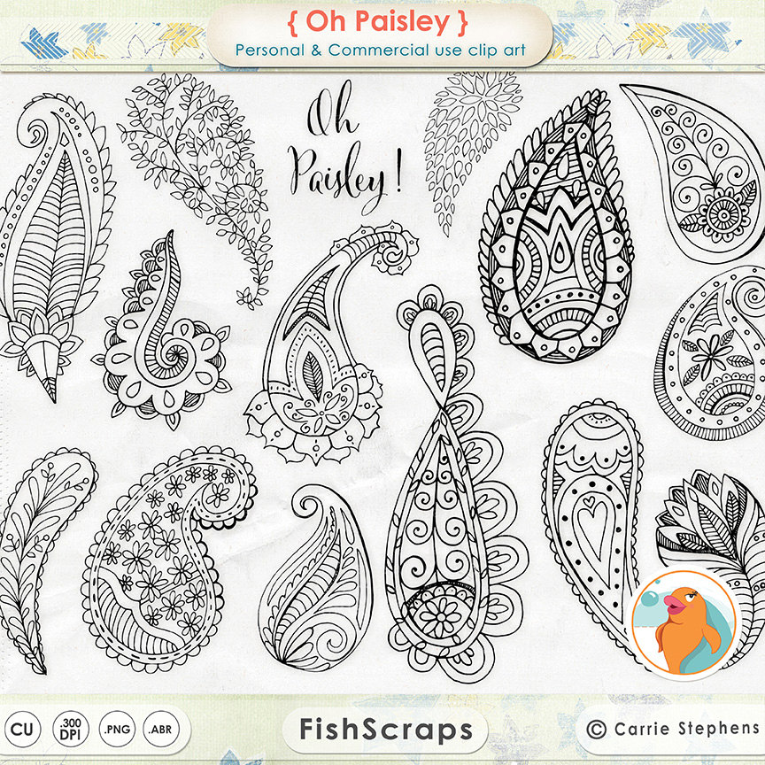 864x864 Paisley Digital Stamp Clip Art Bohemian Clipart Fishscraps