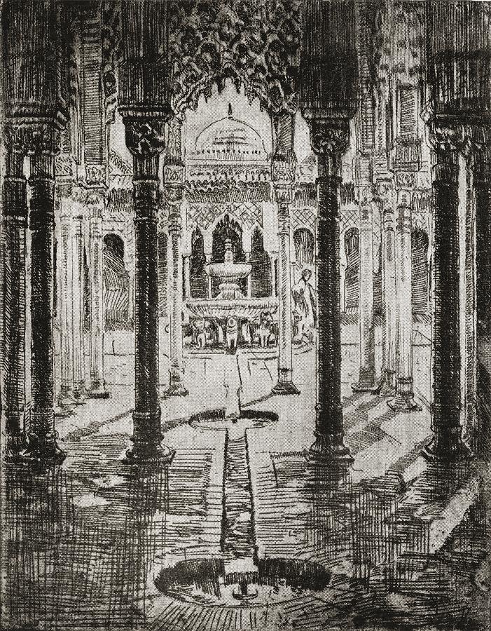 701x900 Court Of Lions, Alhambra Palace Drawing By Vintage Design Pics