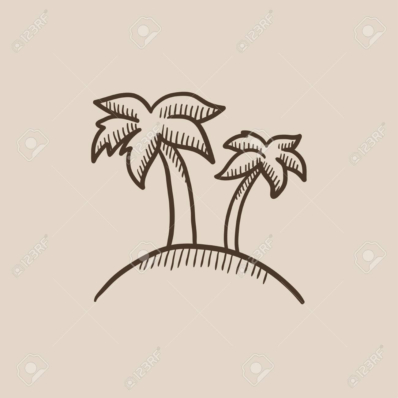 1300x1300 Two Palm Trees On An Island Sketch Icon For Web, Mobile