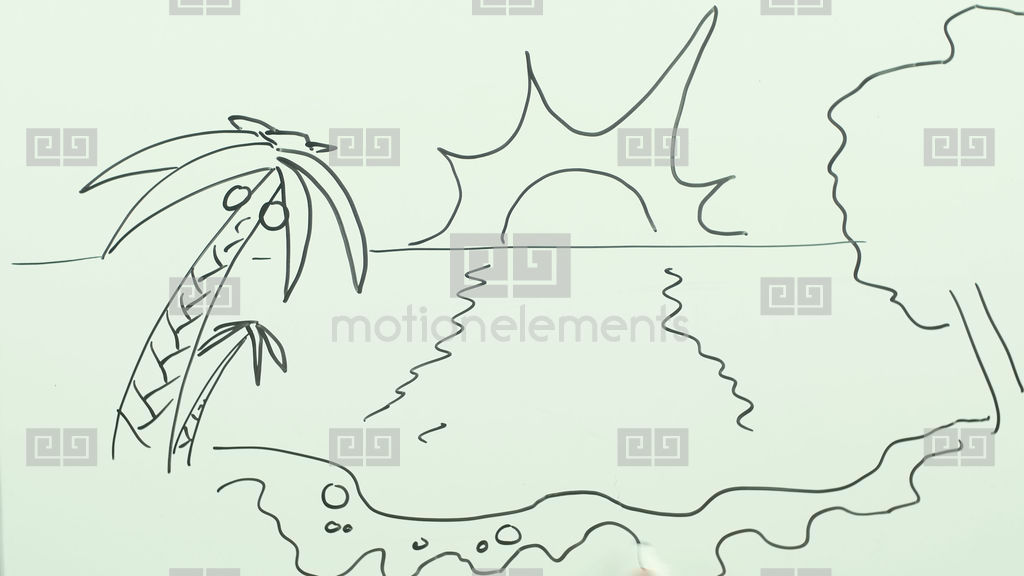 1024x576 Hand Drawing Island With Palm Trees, Sun And Beach Whiteboard