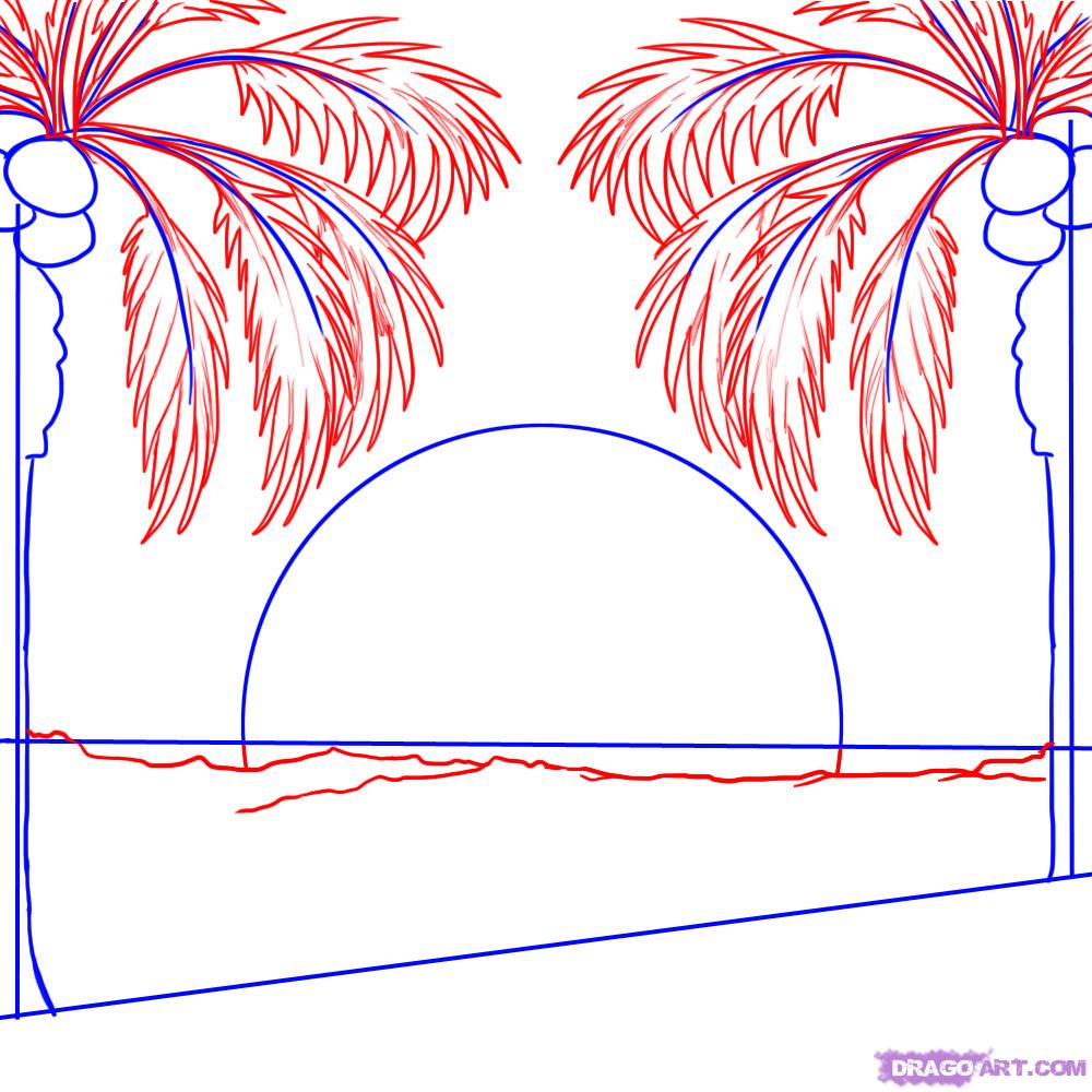 1000x1000 How To Draw A Sunset Step 3 Palme Sunset, Draw