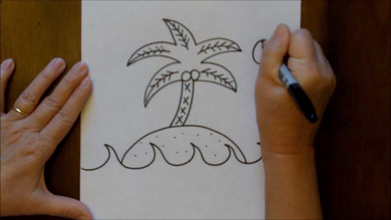 1280x720 How To Draw An Island With A Palm Tree Step By Step