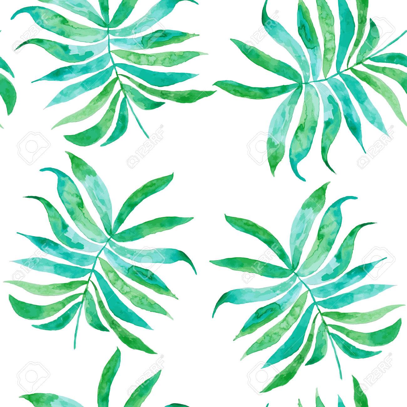 1300x1300 Watercolor Drawing, Palm Trees Or Green Leaves (Seamless Pattern