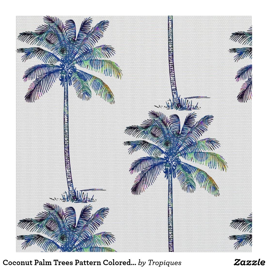 1106x1106 Coconut Palm Trees Pattern Colored Pencil Drawing Fabric Coconut