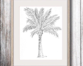 340x270 Palm Tree Drawing Original Pencil Sketch Tropical Artwork