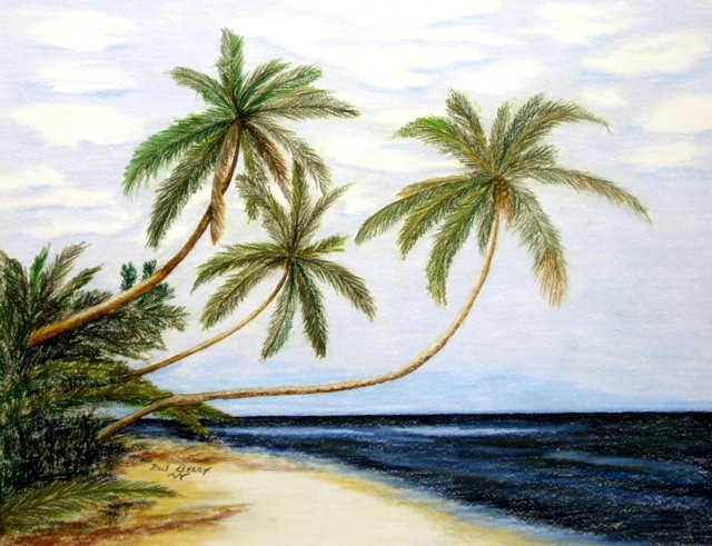 640x491 Ron Berry Artwork Palms Over White Beach Original Drawing