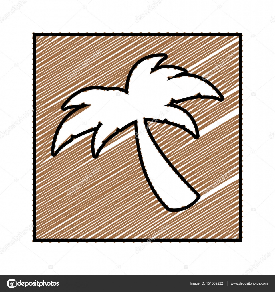 963x1024 Color Pencil Drawing Square Frame With Palm Tree Icon Stock