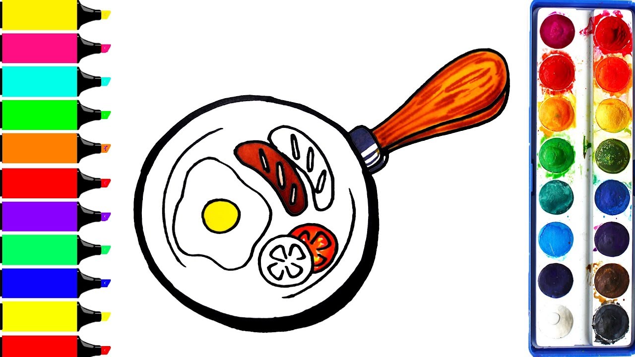 1280x720 Omelette, Sausage, Tomato Coloring Page Drawing Pan Learn