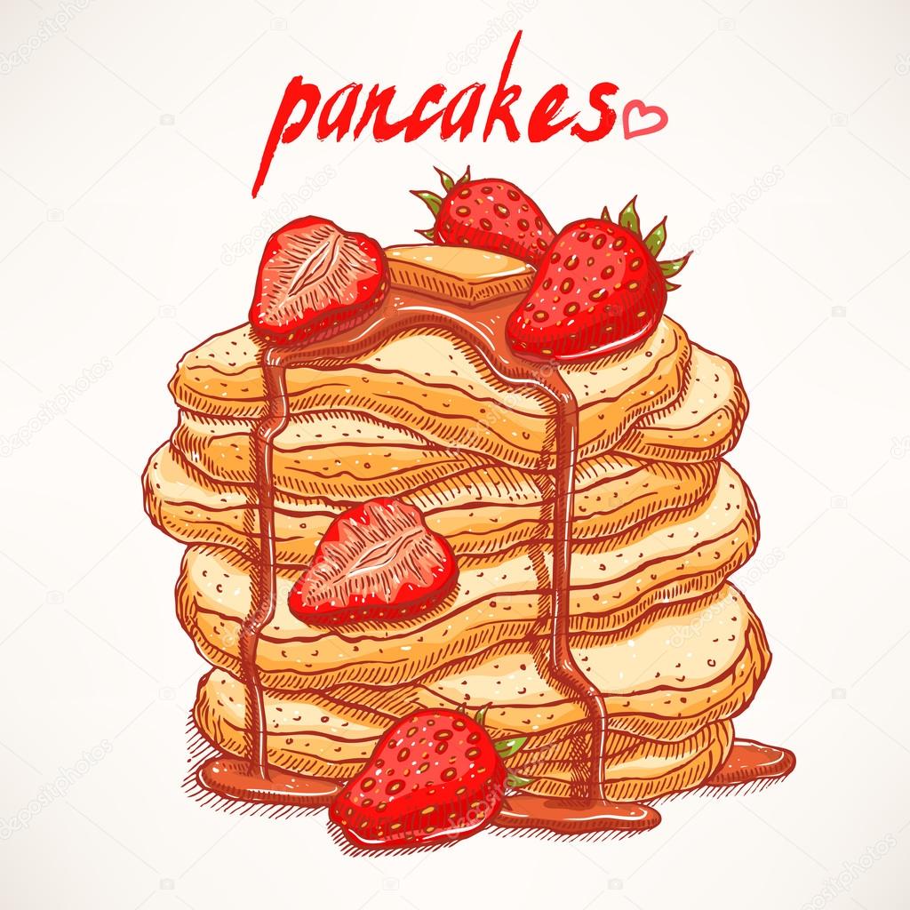 1024x1024 Pancakes With Strawberries Stock Vector Grey Ant