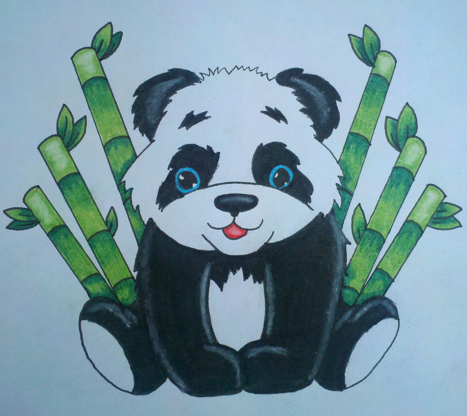1632x1456 Panda Bear With Bamboo Drawing Artwork Bamboo
