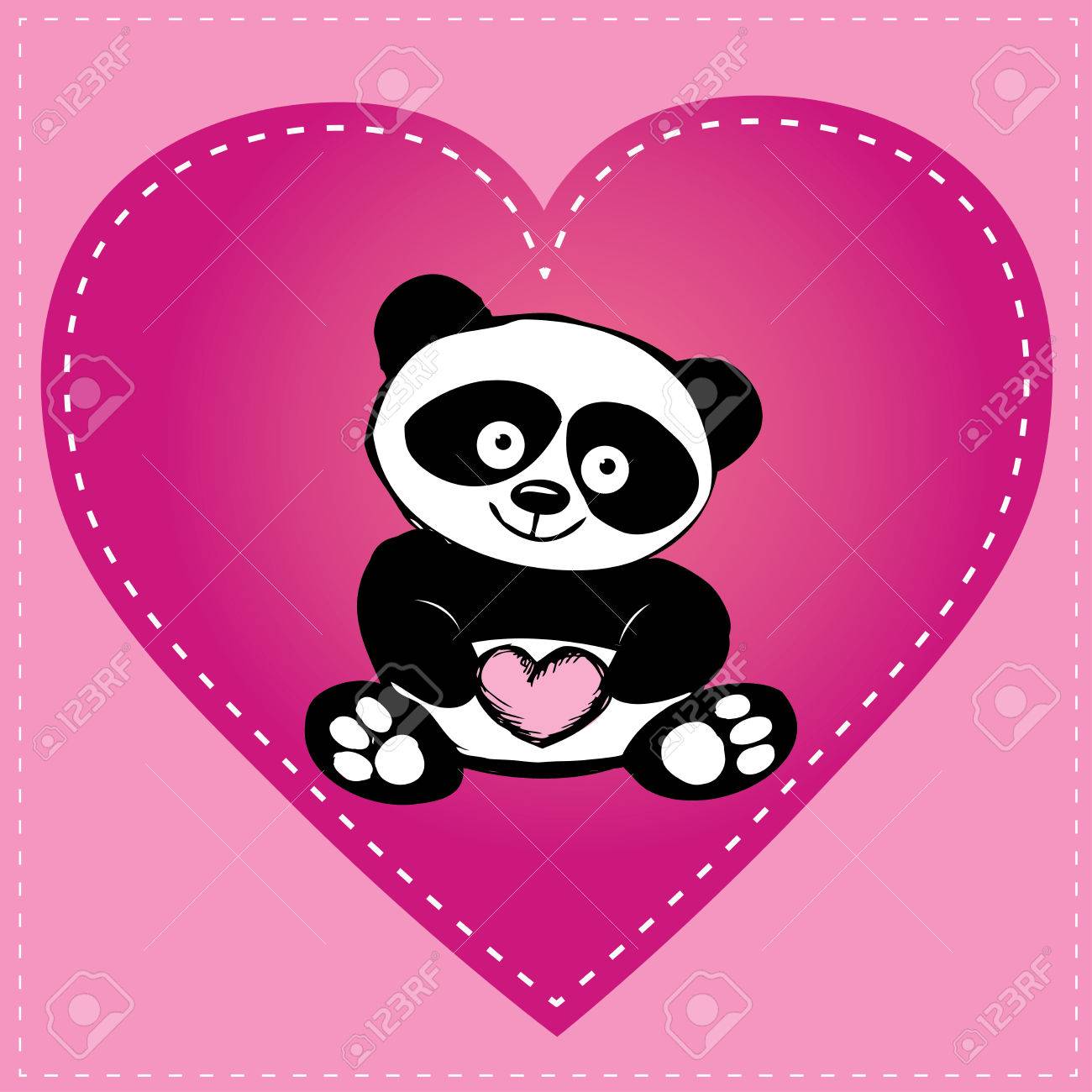 1300x1300 Little Cute Panda In Heart, Hand Drawing, Vector Royalty Free