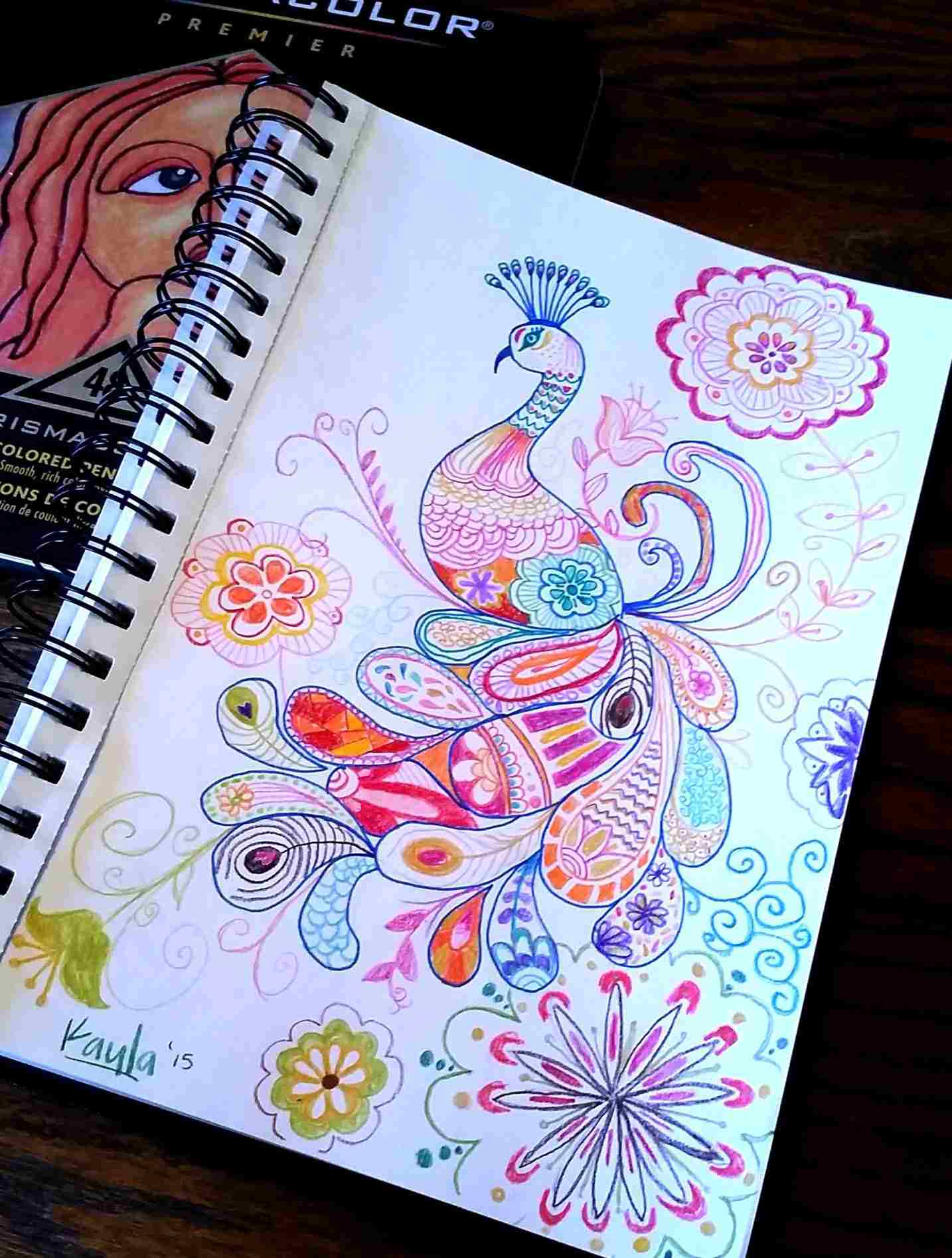 1434x1894 Colored Realistic Peacock Drawing In Pencil On Black Paper By