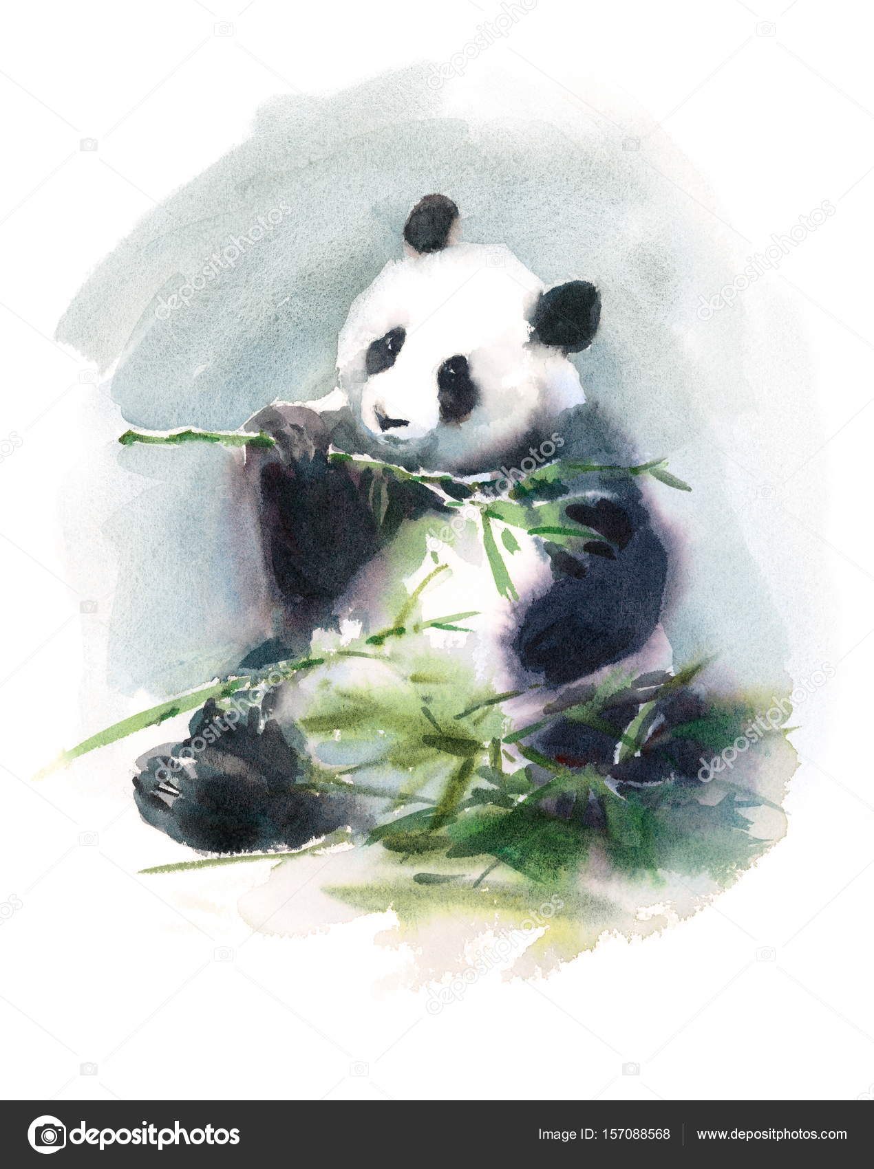 1270x1700 Watercolor Panda Eating Bamboo Animal Illustration Hand Drawn
