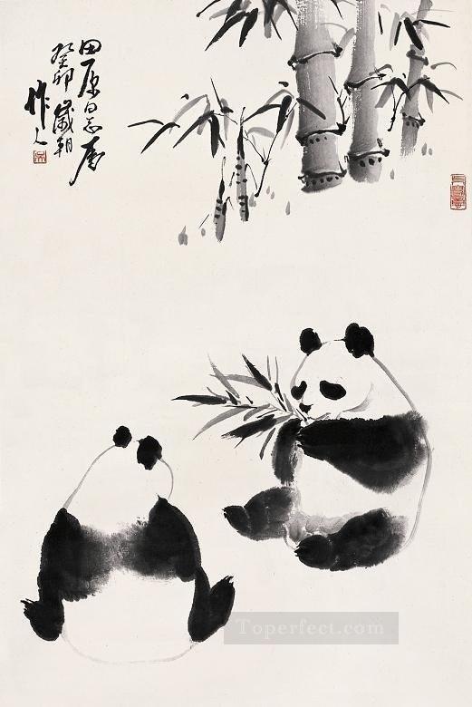 521x780 Wu Zuoren Panda Eating Bamboo Traditional China Painting In Oil
