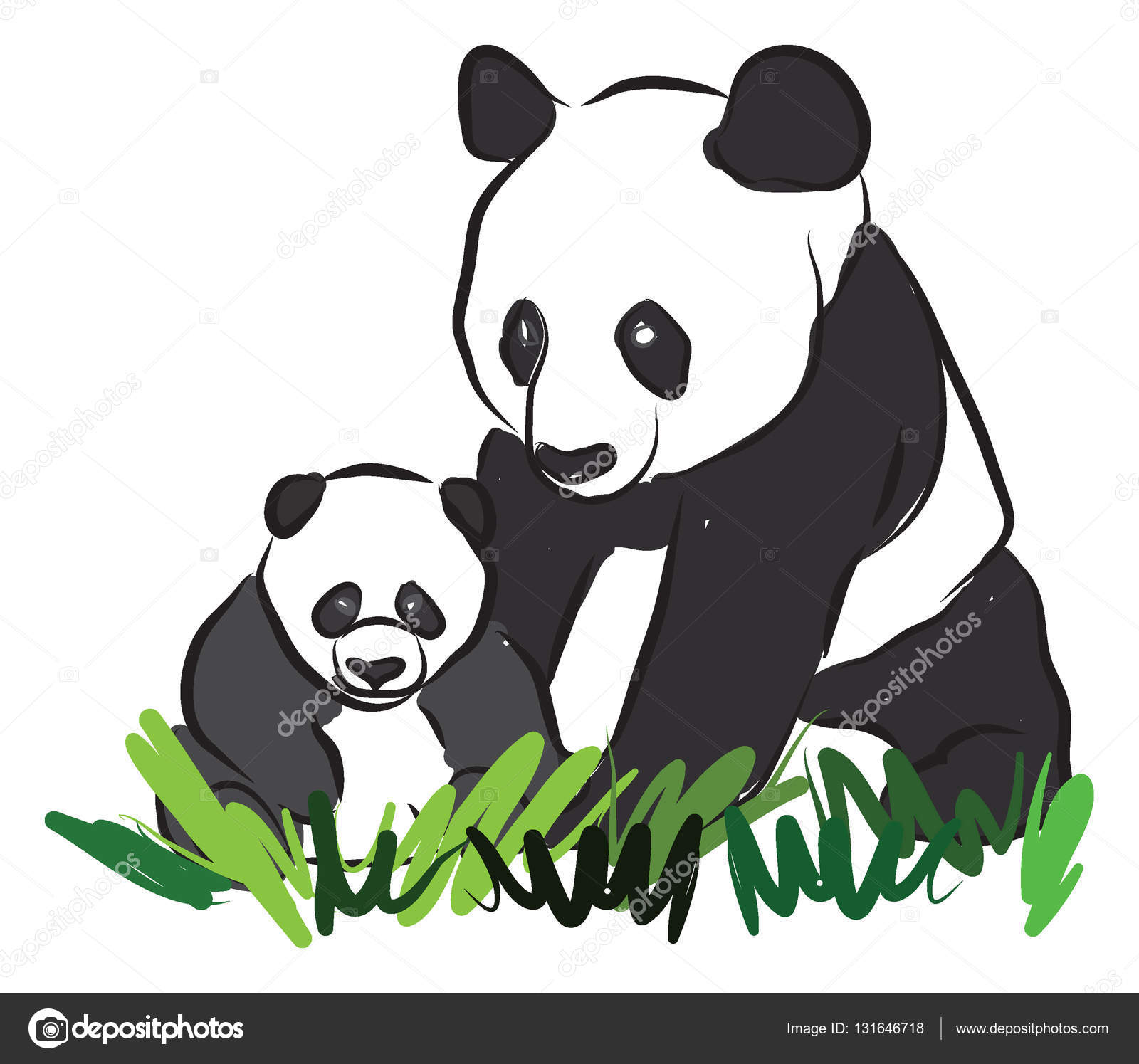 1600x1495 Two Pandas Drawing Illustration Stock Vector Moniqcca