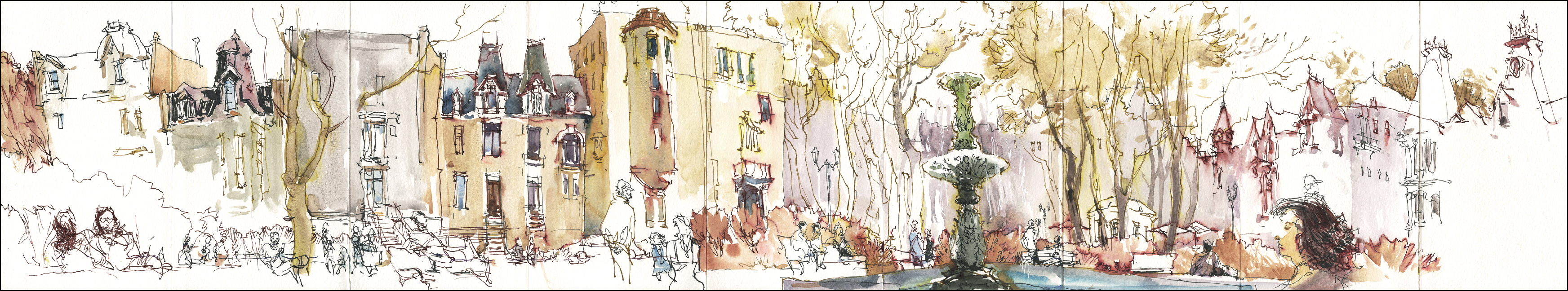 3489x648 One Day One Sketchbook The Plateau Panoramas Urban Sketchers