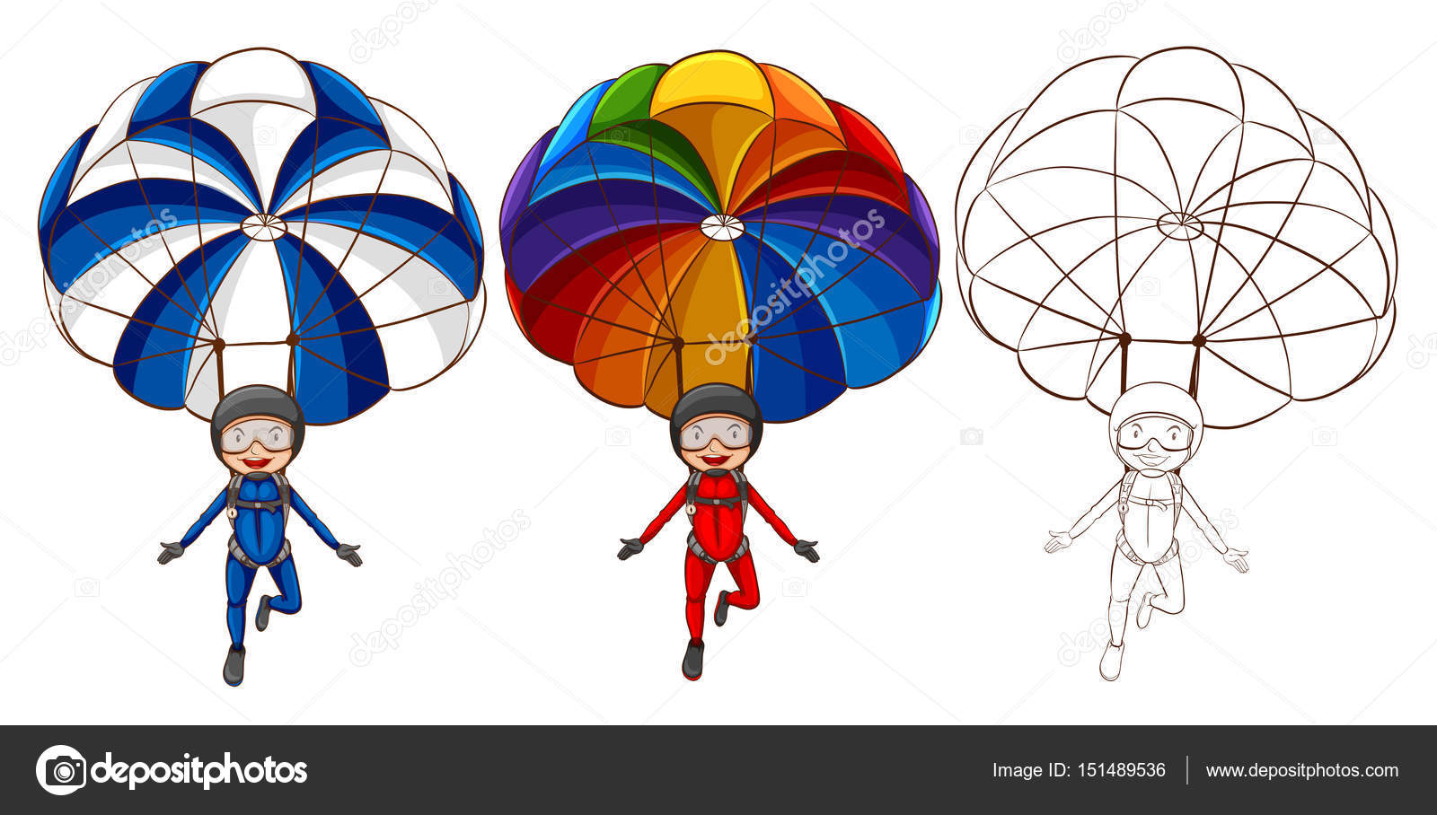 1600x908 Three Drawing Styles Of Man Parachute Stock Vector