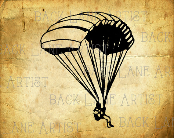 570x452 Vintage Parachute Clipart Lineart Illustration Instant