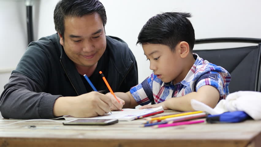 852x480 Happy Asian Family Boy And Parent Drawing Together Stock Footage