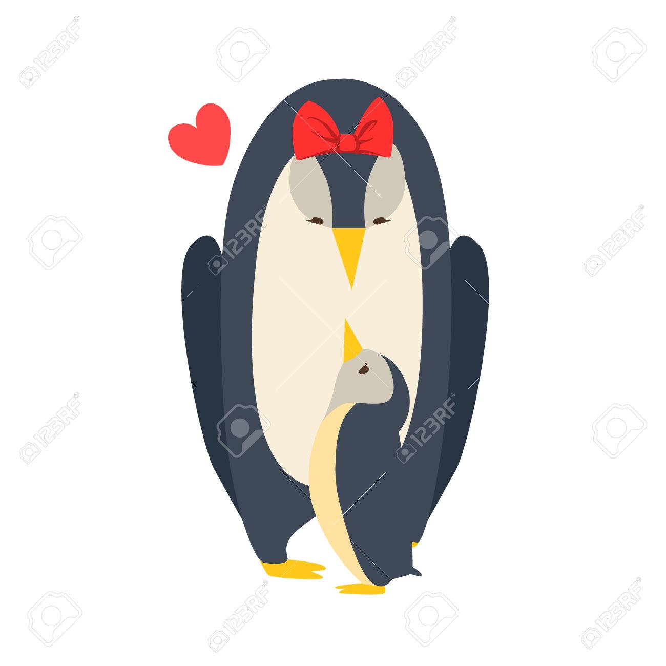 1300x1300 Penguin Mom With Red Bow Animal Parent And Its Baby Calf