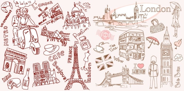 599x296 Vector Line Drawing Of Paris And London Free Vector