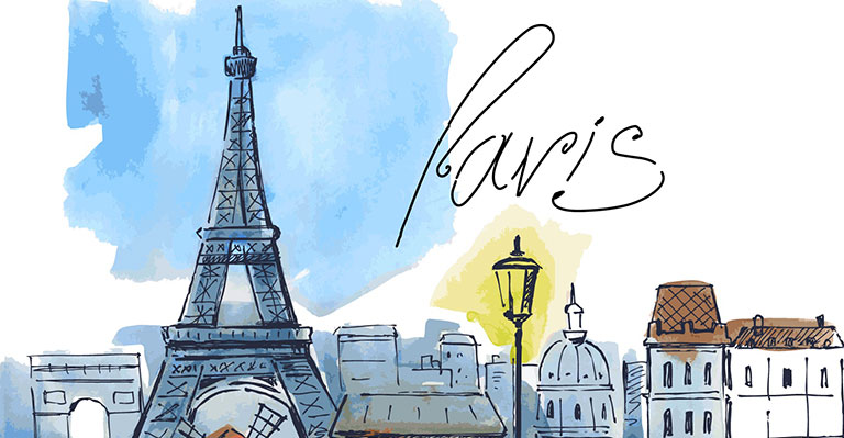 768x399 Paris Watercolours Wallpaper Wall Decor