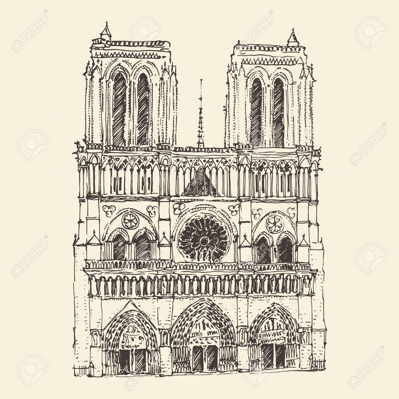 1300x1300 Cathedral Of Notre Dame De Paris France Vintage Engraved