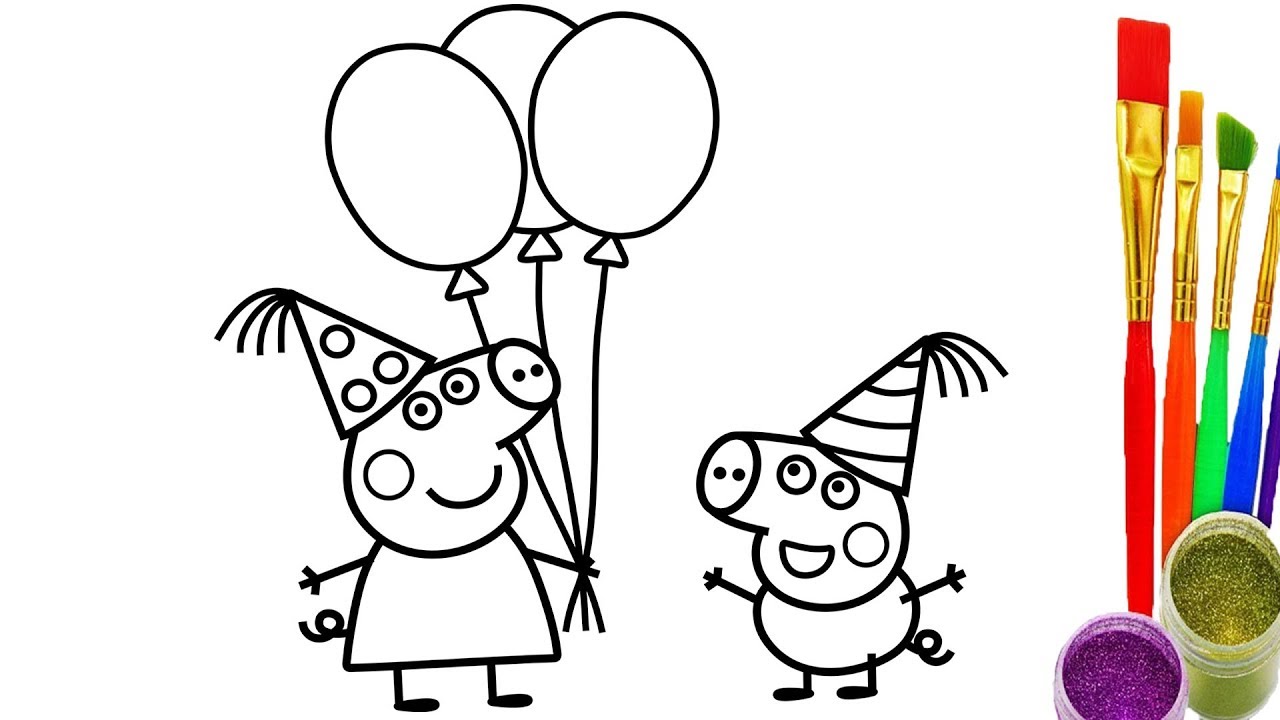 1280x720 How To Draw Peppa Pig And Geogre Pig Party Coloring Pages Drawing