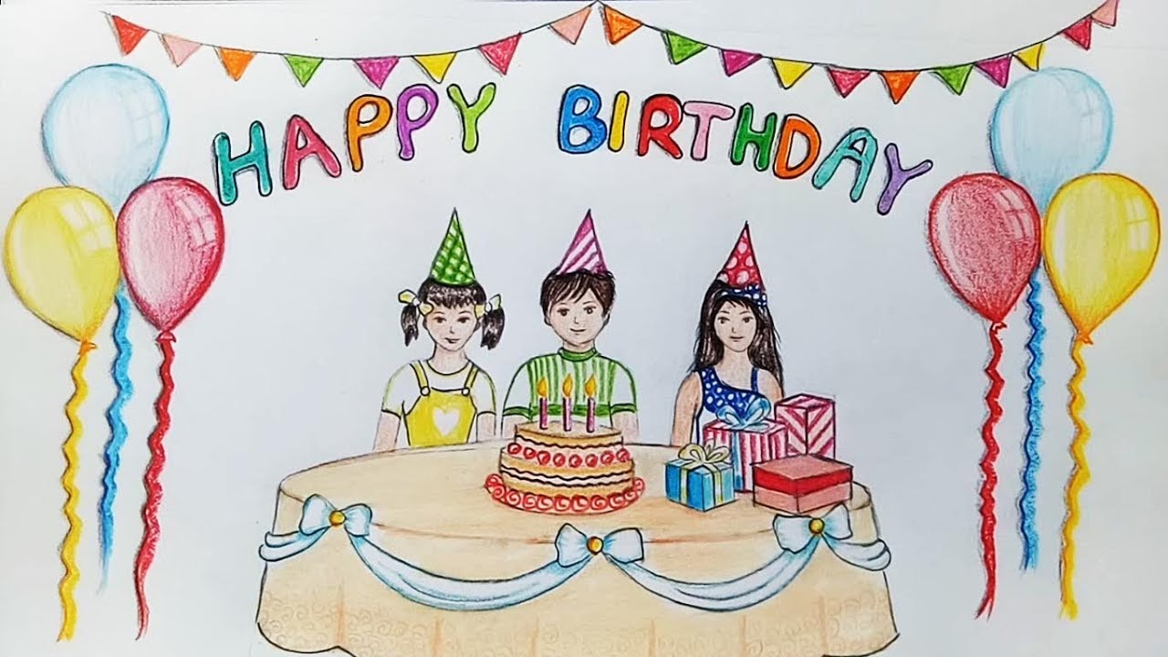 1280x720 How To Draw Scenery Of Birthday Party Step By Step
