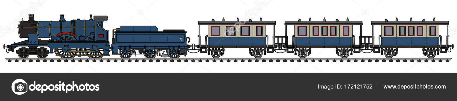 1600x356 Vintage Blue Steam Passenger Train Stock Vector 2v