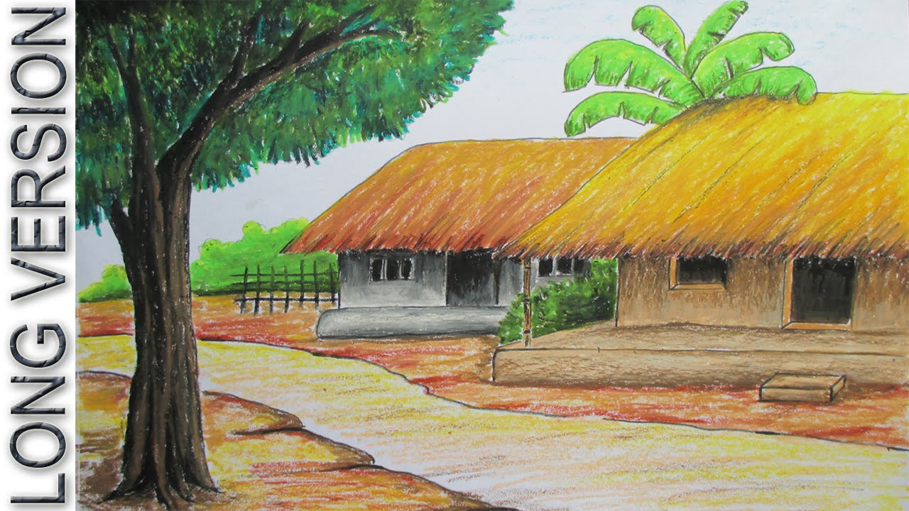 1280x720 How To Draw Village Hut With Pastel Color [Long Version]
