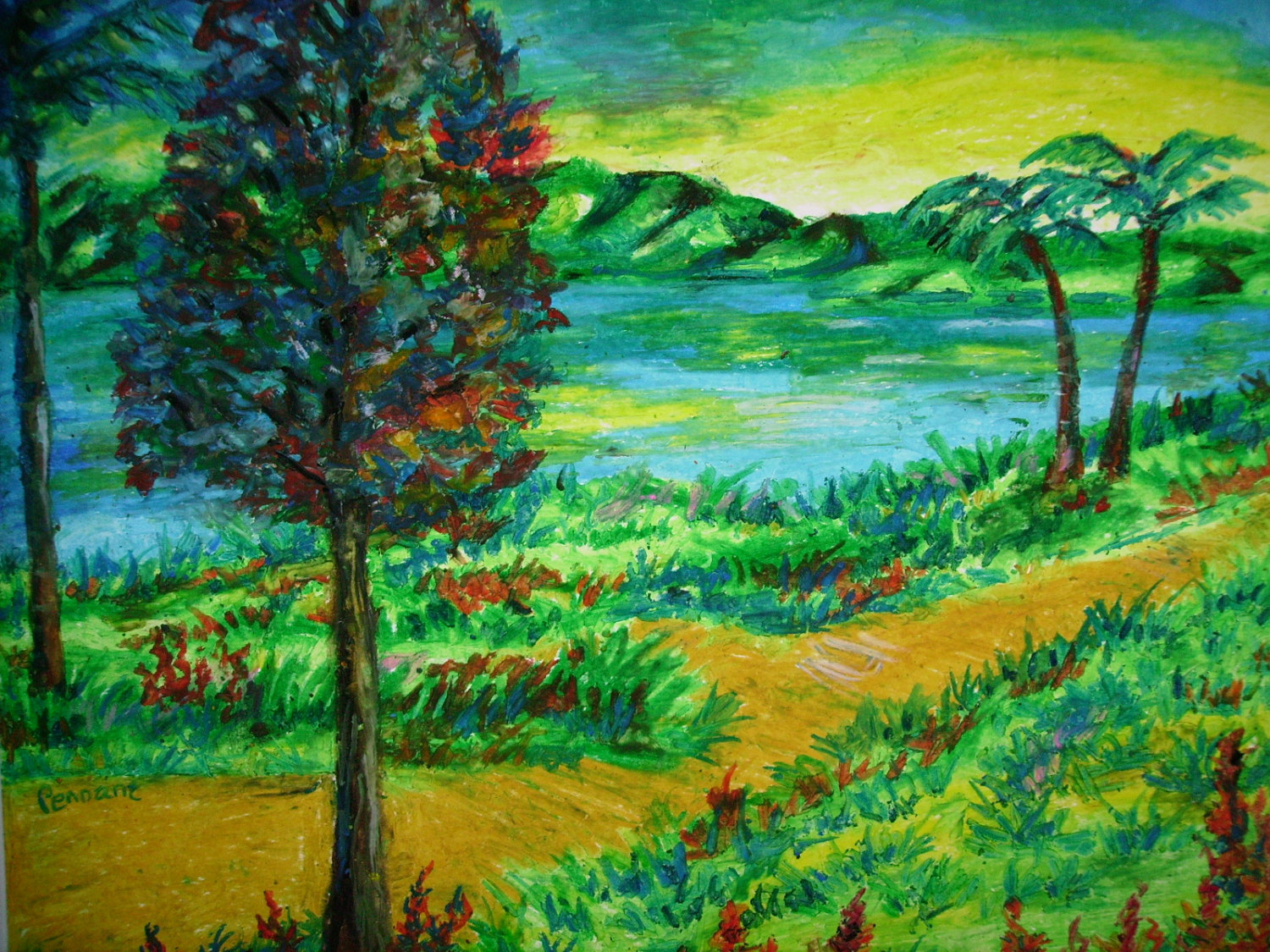 1500x1125 Landscape Color Drawing With Oil Pastels Of Couples Oil Pastel