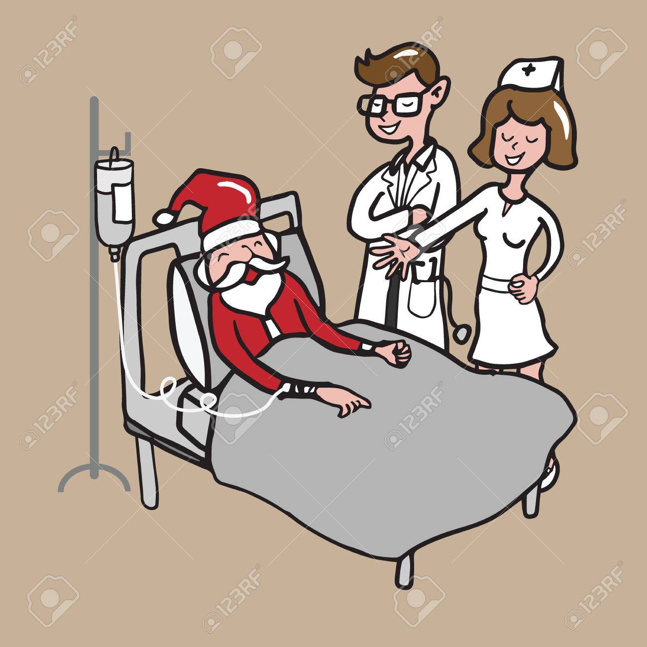 1300x1300 Doctor And Nurse Visit Patient Santa Cartoon Drawing Royalty Free