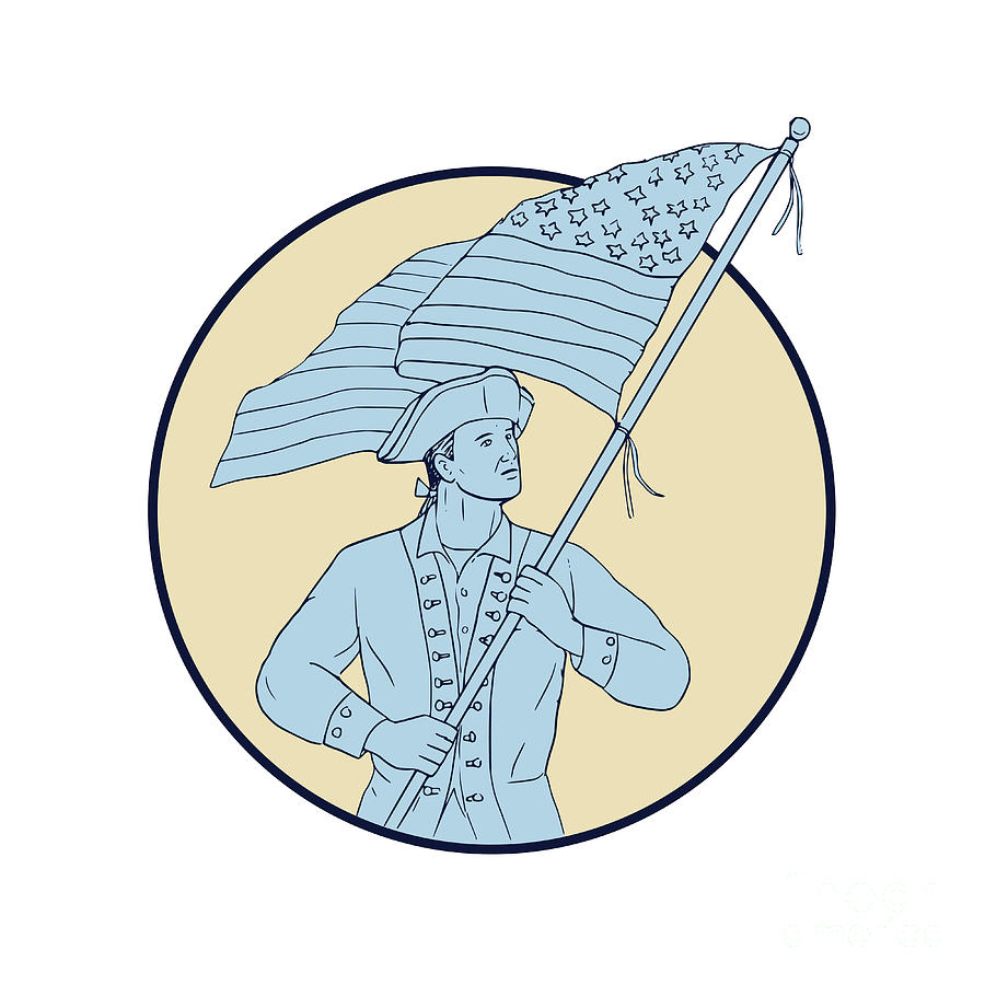 900x900 American Patriot Waving Usa Flag Circle Drawing Digital Art By