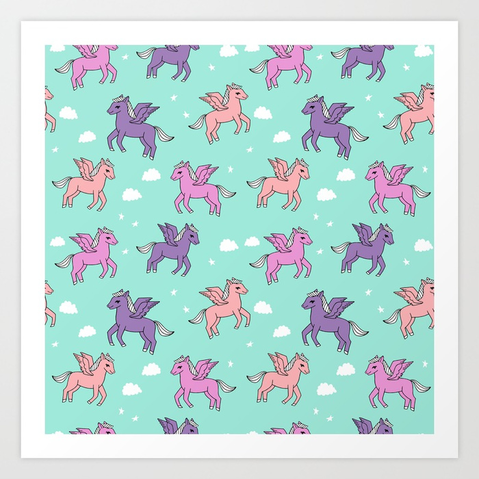 700x700 Pegasus Pattern Drawing Cute Kids Neon Print Clouds Unicorns By