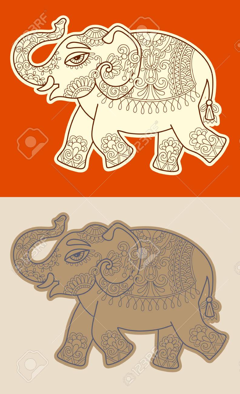 792x1300 Original Stylized Ethnic Indian Elephant Pattern Drawing, Vector