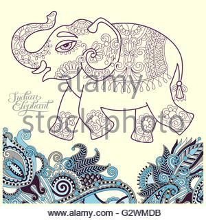 300x320 Original Stylized Ethnic Indian Elephant Pattern Drawing Stock