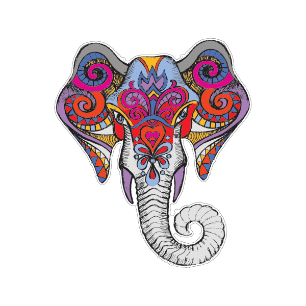 600x600 Printed Vinyl Traditional Art Elephant Head Stickers Factory