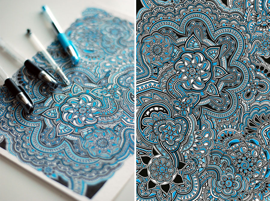 900x669 Intricate Pen Drawing Floral Pattern Mikiverevikim 2 Art