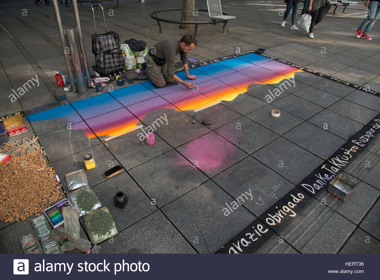 1300x957 Street Artist Commences Pavement Drawing With A Sunrisesunset Sky
