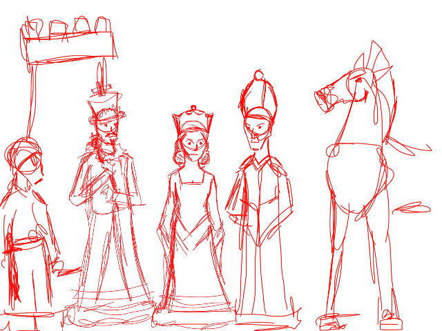 640x480 Chess Pieces Rough Sketch. From Left To Right Pawn, Castle, King