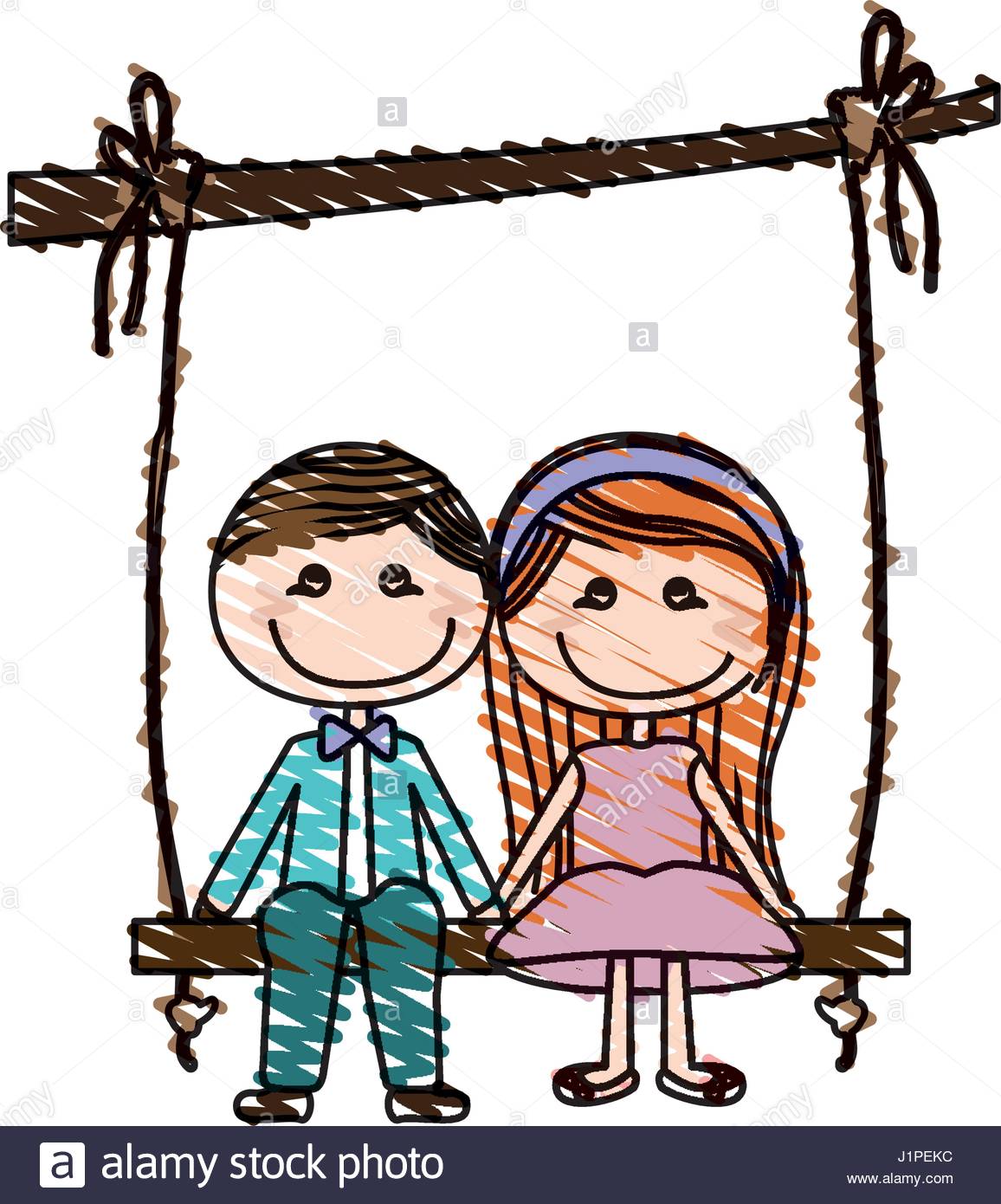1156x1390 Color Pencil Drawing Of Caricature Couple Sit In Swing Hanging