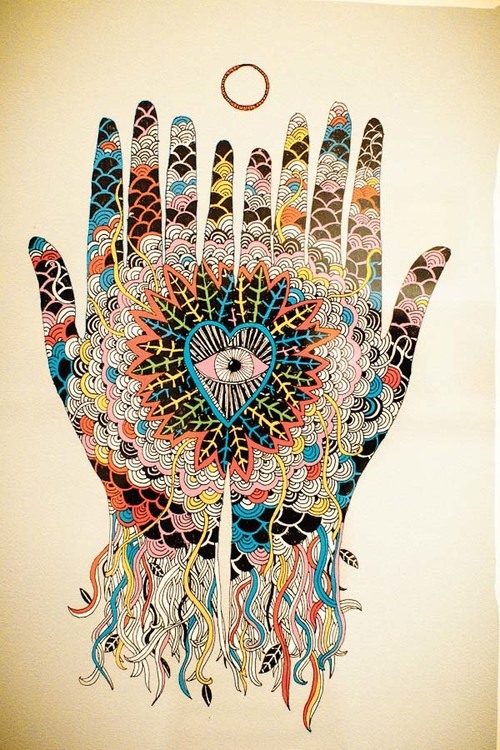 500x750 Love Drawing Art Trippy Happy Painting Hands Eye Psychedelic Heart