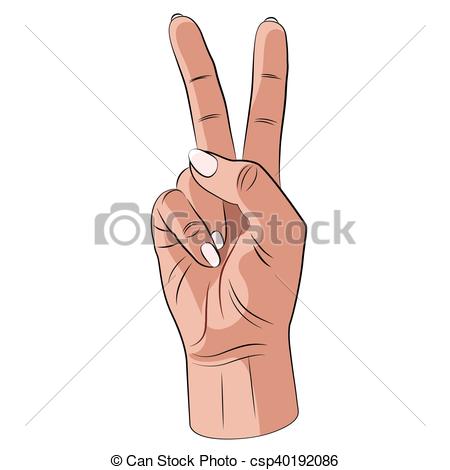 450x470 Peace Hand Gesture Vector. Realistic Human Hand On A White