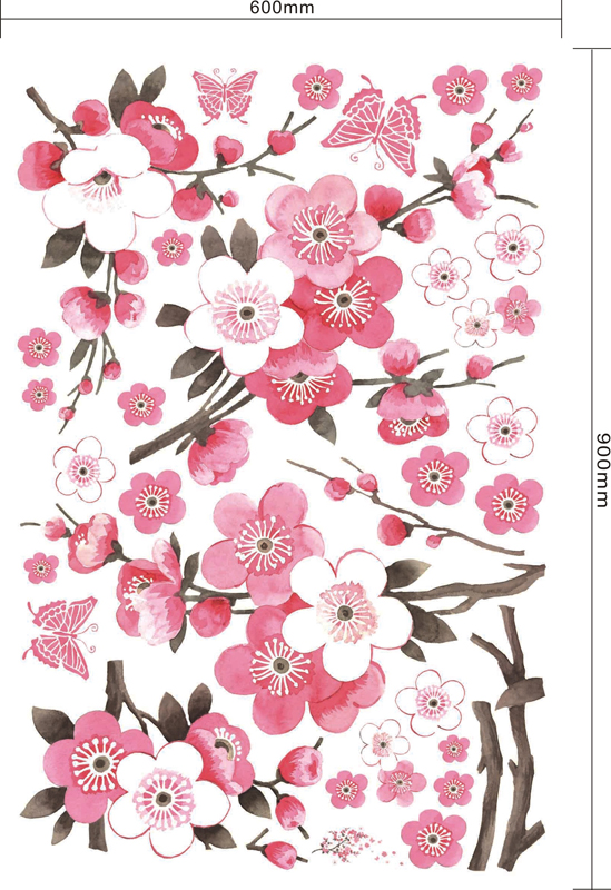 549x800 Large Flowers Peach Blossom Wall Stick Hand Drawing Style Sitting
