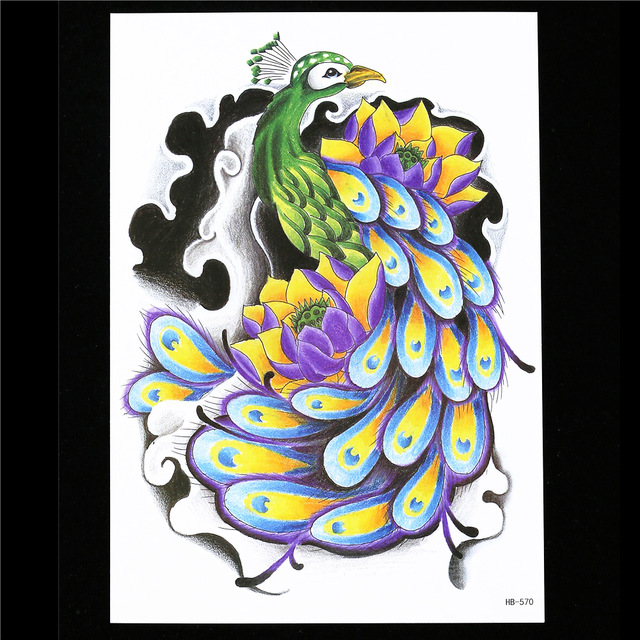 640x640 1pc Lifelike Temporary Tattoo Peacock Lotus Wave Hb570 Women Men