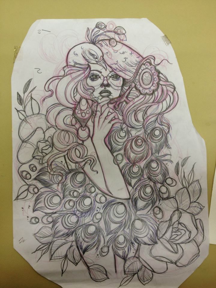 720x960 Girl Peacock Drawing