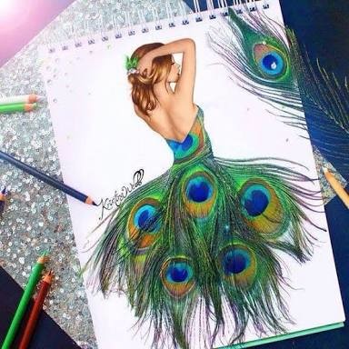 384x384 Peacock Dancer Drawing