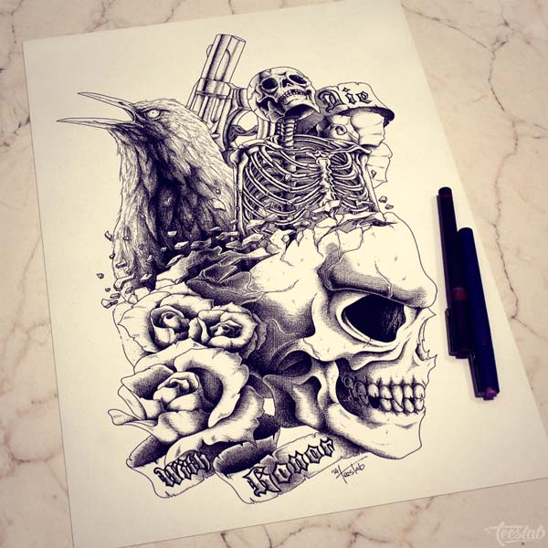 600x600 Rotring Pen Drawing Cross Hatching For T Shirt Design