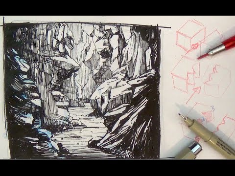 480x360 Pen And Ink Drawing Tutorials How To Draw A Valley Gorge